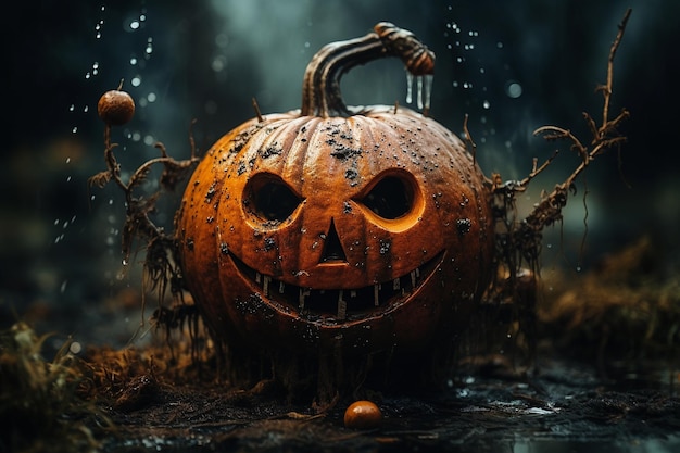 Una zucca inquietante sullo sfondo di Halloween