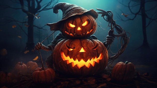 Una zucca mistica e spaventosa per lo sfondo festivo di Halloween