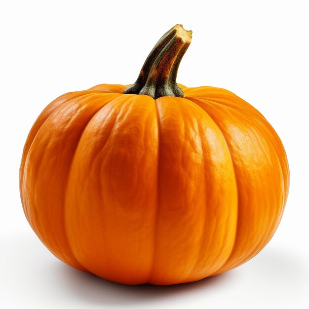 Una zucca perfetta a colori vivaci che si erge da sola su uno sfondo bianco puro