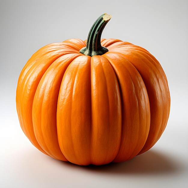 Una zucca seduta su sfondo bianco La zucca è di colore arancione e ha una buccia liscia