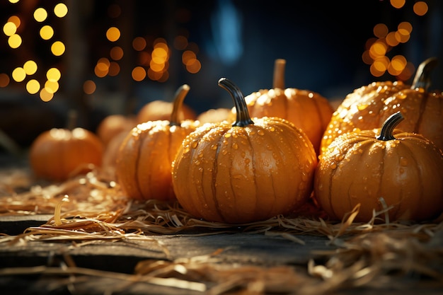 una zucca si trova su un tavolo con altre zucche.