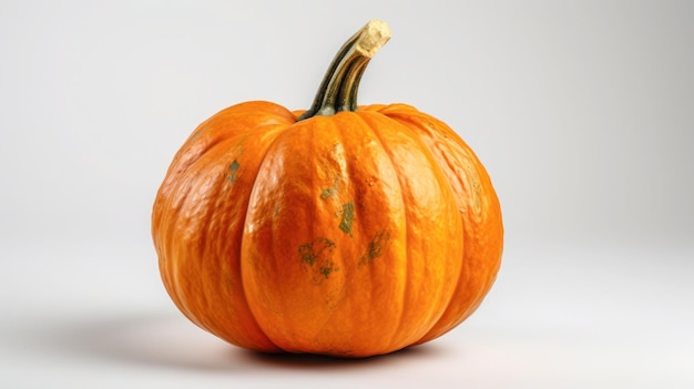 Una zucca si trova su una superficie bianca.