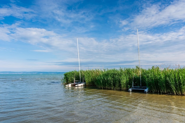 Ungheria lago Balaton bellissimo paesaggio estivo con barche sull'acqua