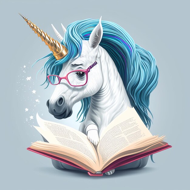 Unicorno che legge un libro Vettore