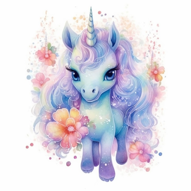 Unicorno con fiori e stelle ai generativo