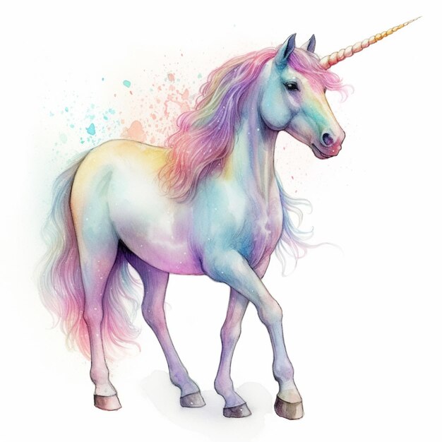 Unicorno con una lunga criniera e una criniera colorata generativa ai