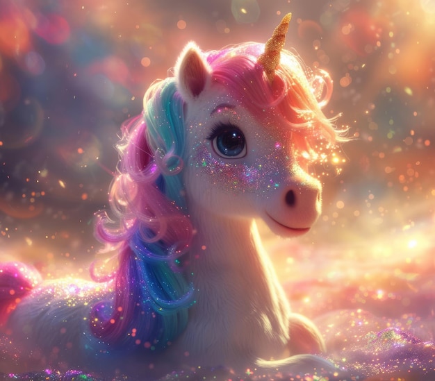 Unicorno creatura magica con rari momenti splendidi e fantastici nel regno mistico