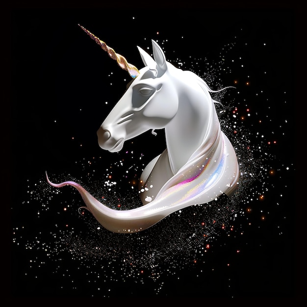 Unicorno formato in magica fluente liquido bianco opaco con Rai background art Y2K glowing concept