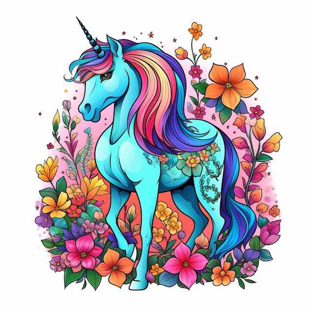 Unicorno magico gratuito vibrante carino corpo pieno bambino unicorno IA generativa