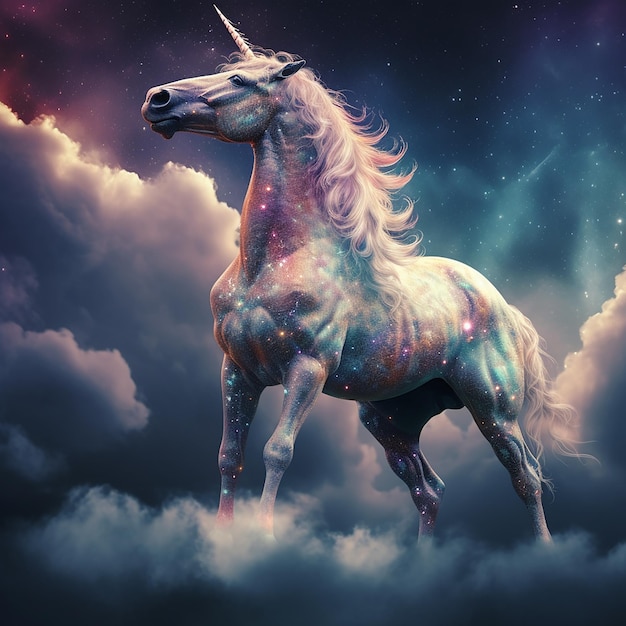 Unicorno magico pieno di colori e tanti dettagli cavallo magico da fiaba