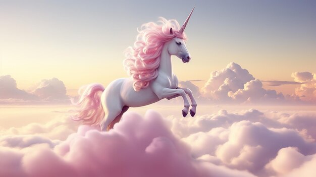 Unicorno rosa sopra le nuvole