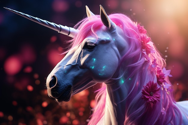 Unicorno una creatura mitica che simboleggia la virtù un cavallo con un corno arcobaleno fiaba coda lucida criniera pony bianco bellissimo simpatico mito animale magico