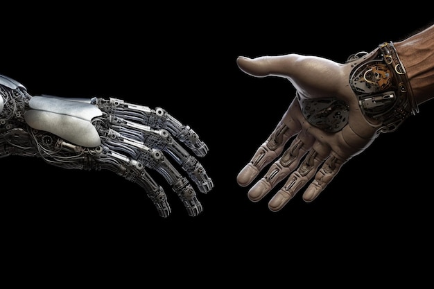 Unità artificiale Mani robotiche che abbracciano connessioni AI