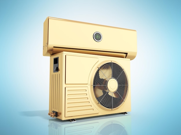 unità di aria condizionata oro render 3d su sfondo blu