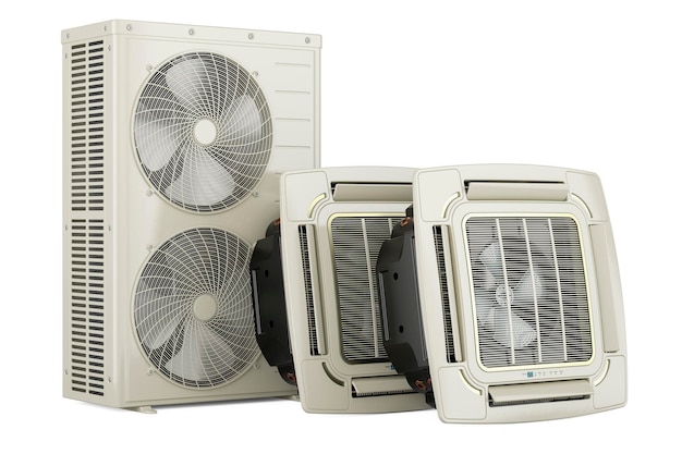 Unità di cassette a soffitto con compressore esterno Unità MultiZone Sistema di condizionamento dell'aria Rendering 3D