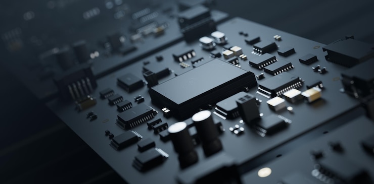 Unità di elaborazione centrale su un'illustrazione 3D PCB sul tema della tecnologia