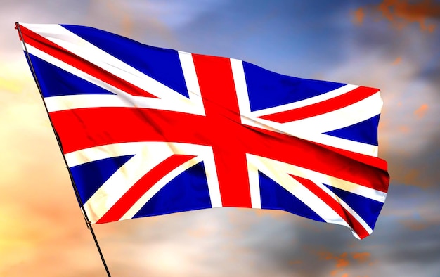 United_Kingdom Bandiera sventolante 3D e immagine di sfondo nuvola