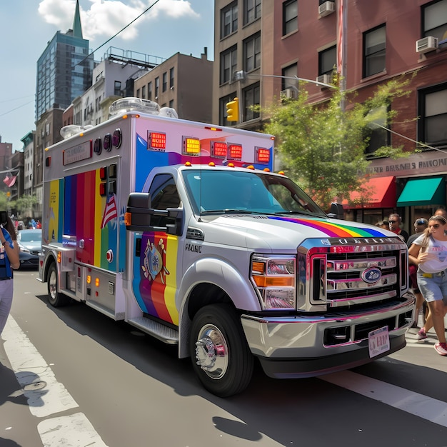 Unity on Wheels Un'ambulanza patriottica nel cuore di una parata del Pride