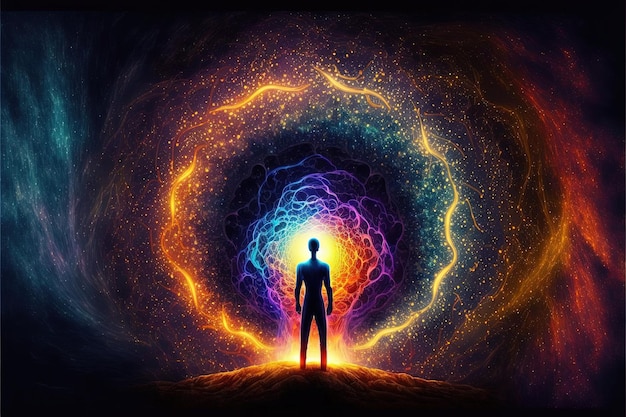 Universo cosmo Meditazione sfondo chakra prana la mente di Dio e la spiritualità Generative AI