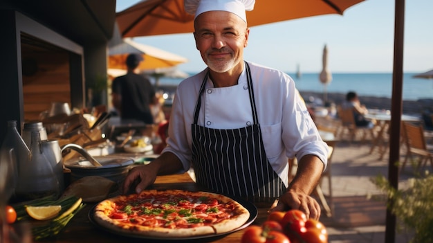 Uno chef esperto ha cucinato una pizza Italia