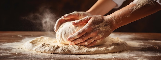 Uno chef esperto in una cucina professionale prepara l'impasto con farina per cucinare AI Generative AI