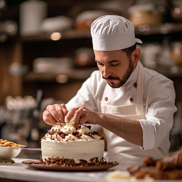 Uno chef prepara una torta per un'occasione speciale