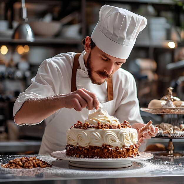 Uno chef prepara una torta per una festa