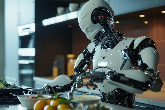 Uno chef robot che prepara un pasto a cinque stelle generato dall'AI