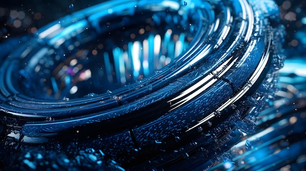 Uno pneumatico blu è circondato da goccioline d'acqua e la parola è sul fondo.