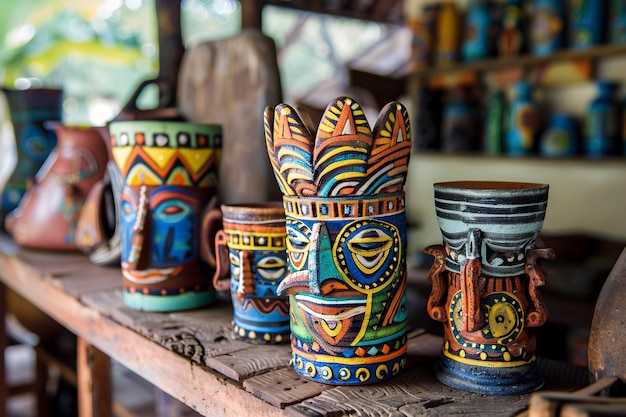 Uno scaffale di legno pieno di vasi