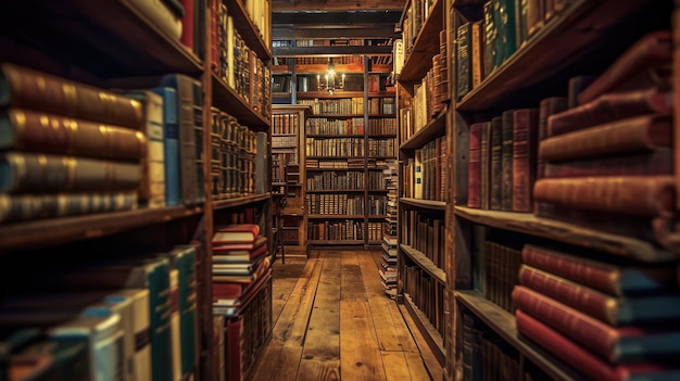 Uno scaffale interno di una libreria antica pieno di vecchi libri splendidi