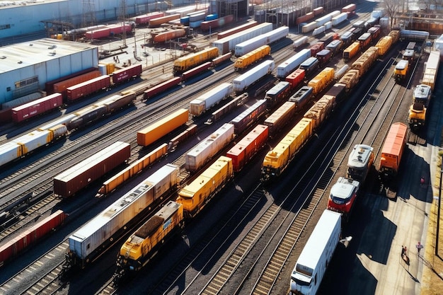 uno scalo ferroviario pieno di tanti vagoni ferroviari