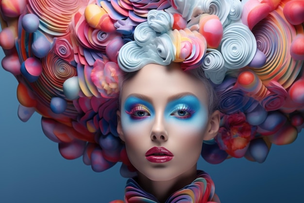 Uno scatto in primo piano di una persona che indossa una parrucca vivace e colorata. Questa immagine può essere utilizzata per vari scopi, come feste in costume o eventi a tema