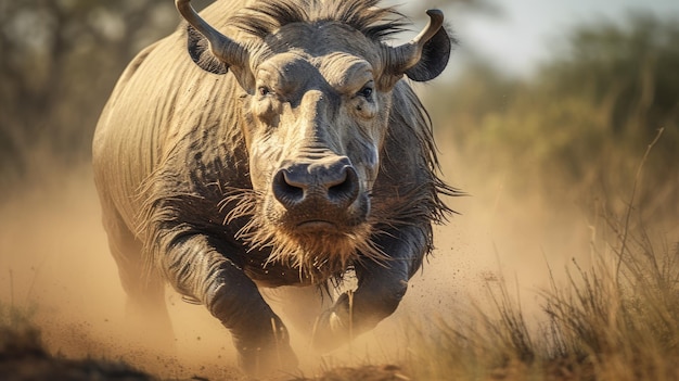 Uno scatto mozzafiato di un facocero nel suo habitat naturale che mostra la sua maestosa bellezza e forza