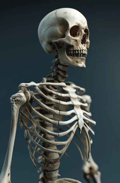 Uno scheletro con uno sfondo blu