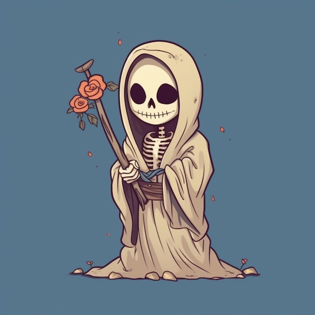 uno scheletro di cartone animato con una rosa in mano ai generativa