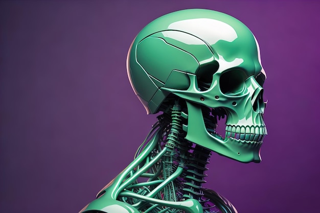 uno scheletro umano su uno sfondo a colori solidi ai generativo