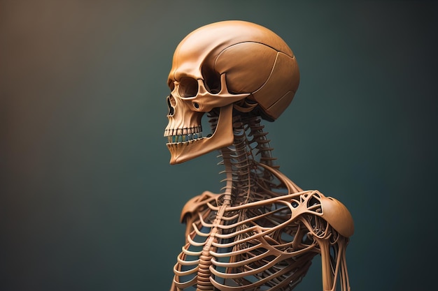uno scheletro umano su uno sfondo di colore solido ai generativo