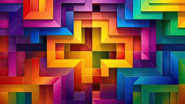 Uno schema simmetrico di quadrati sovrapposti con una combinazione di colori arcobaleno