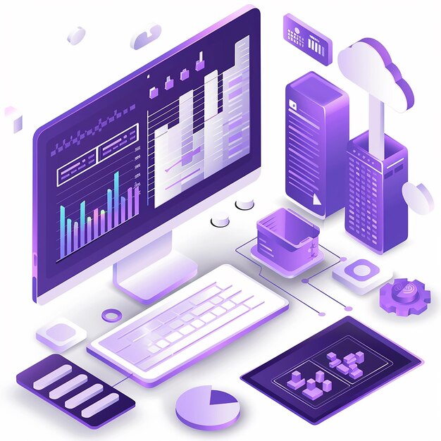 uno schermo computer viola con uno sfondo viola con una grafica di una tastiera e un mouse