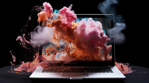 uno schermo di un laptop da cui esce del fumo in stile sgargiante