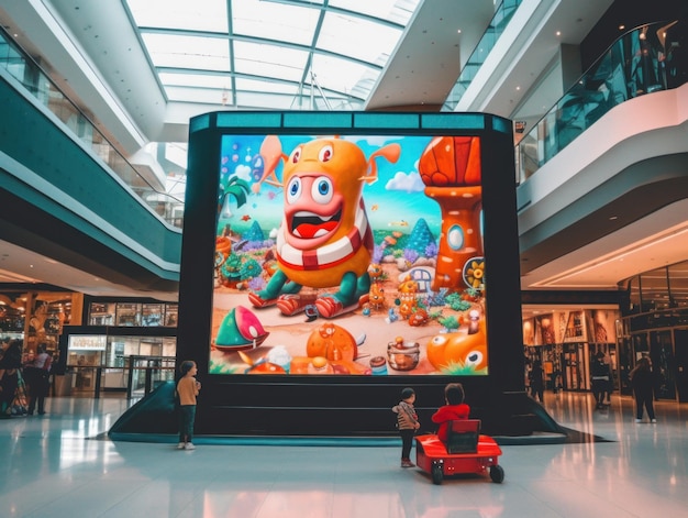 Uno schermo video gigante in un centro commerciale genera immagini ai