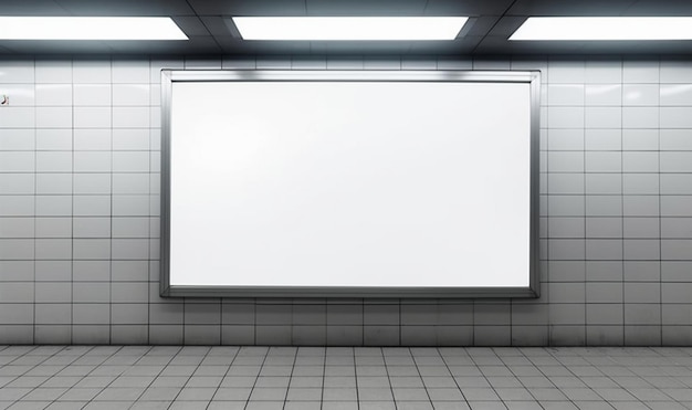 Uno schermo vuoto è su una parete in una stanza con una plafoniera.