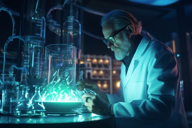 Uno scienziato che conduce esperimenti in un laboratorio 00302 01