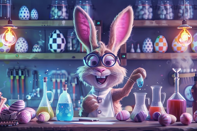 uno scienziato coniglietto che conduce esperimenti in un laboratorio