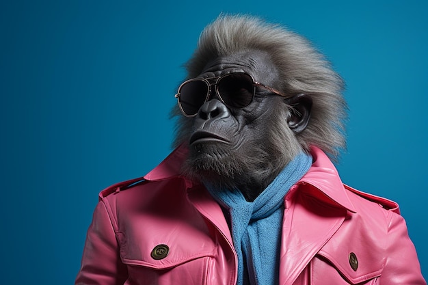 Uno scimpanzé africano in abito e occhiali