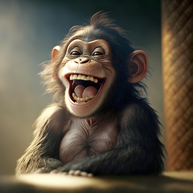 Uno scimpanzé con un sorriso sul volto