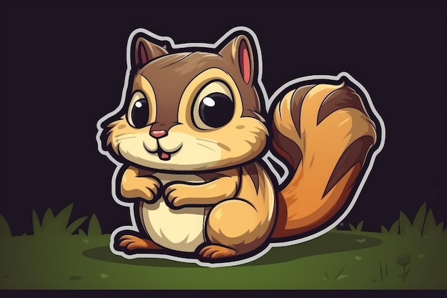 Uno scoiattolo cartone animato con uno sfondo nero e una faccia bianca.