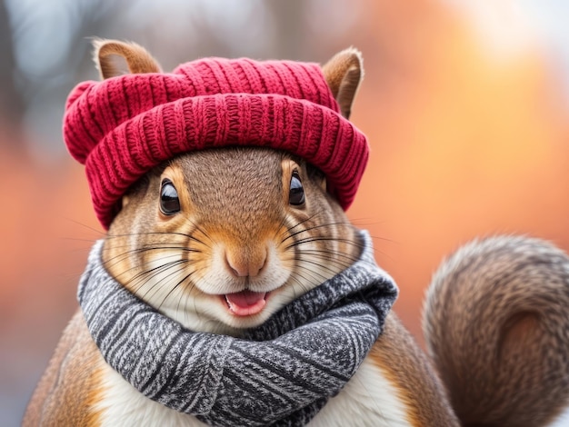 uno scoiattolo che indossa un cappello di stoffa e un cacciatore