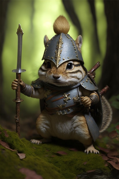 Uno scoiattolo con una spada in mano